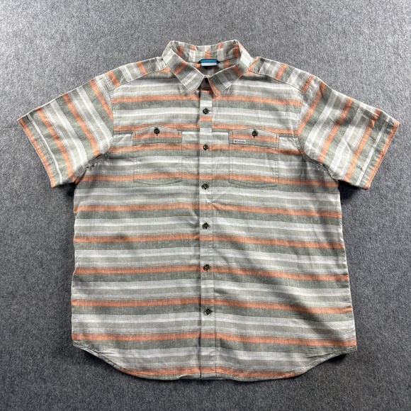 Columbia Other - Columbia Sportswear Men's XL Gray Orange Hemp Blend Striped shirt